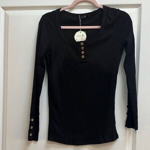 Black Button-Accent Long Sleeve Top